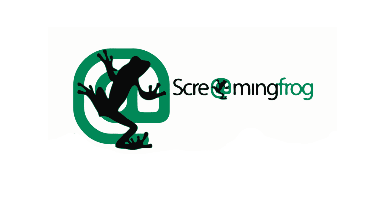 Screaming Frog Logo mit stilisiertem Frosch auf grünem @-Symbol