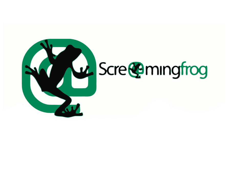 Screaming Frog Logo mit stilisiertem Frosch auf grünem @-Symbol