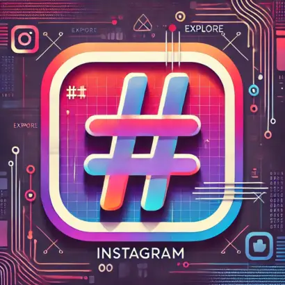 Illustration eines  Hashtag-Symbols vor einem algorithmischen Hintergrund mit Instagram-Farben, das die Abschaffung der Hashtag-Following-Funktion darstellt. Wichtig für Unternehmen in Kärnten Österreich, Erstellt von UPPERCUT die agentur Socila Media Agentur Klagenfurt